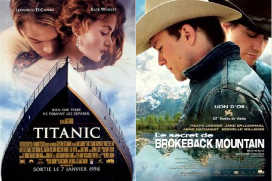 Posters for Brokeback Mountain and Titanic