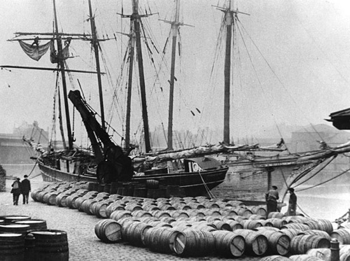 wine barrels at the Port of London